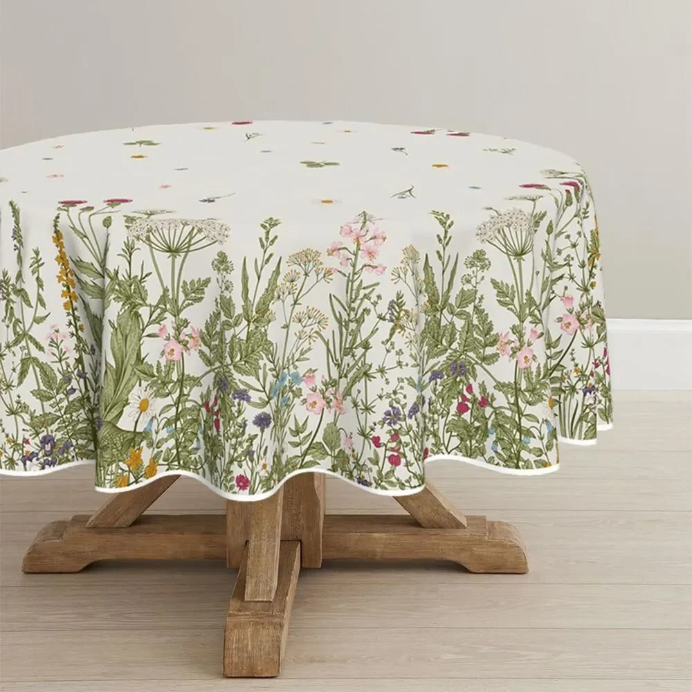 90x90 Inch Round Fabric Tablecloth, Wild Flowers Floral